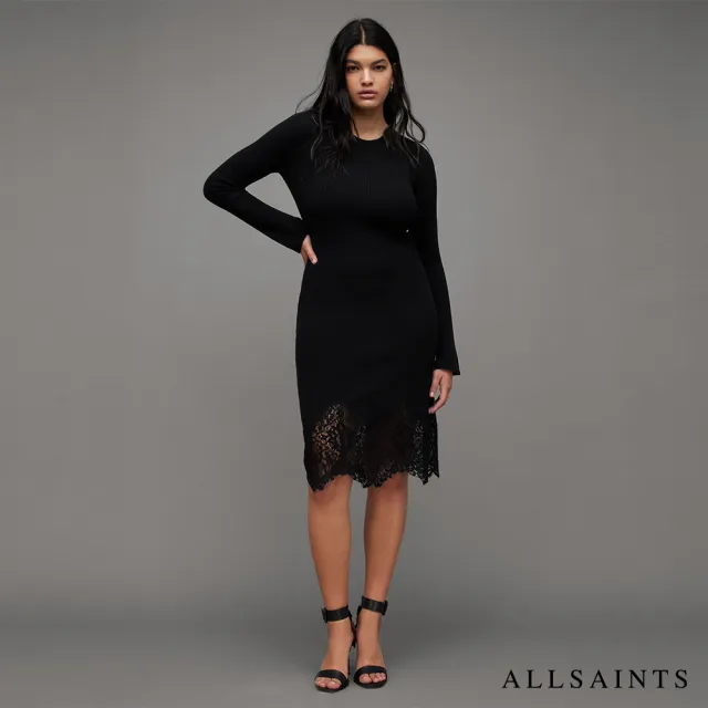 【ALLSAINTS】MILLY 蕾絲羊毛針織貼合短洋裝 WD044Z(修身版型)