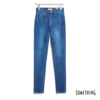 【SOMETHING】女裝 高腰SKINNY窄管直筒牛仔褲(中古藍)