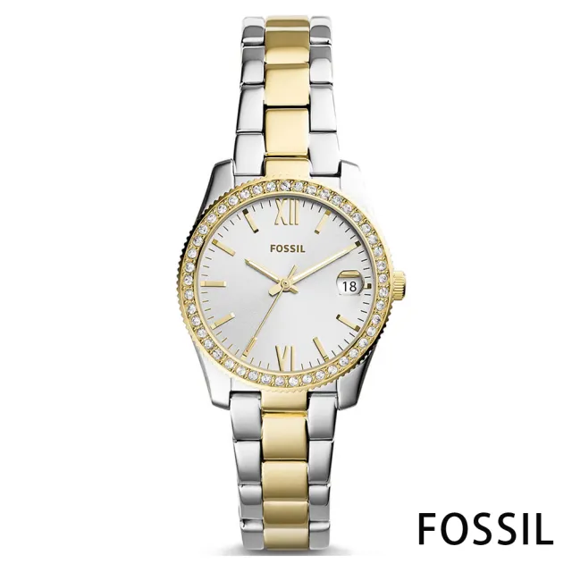 【FOSSIL】微醉巴黎水鑽雙色不鏽鋼女錶-白色x32mm(ES4319)