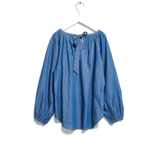 【SOMETHING】女裝 泡泡袖圓領長袖襯衫(拔淺藍)