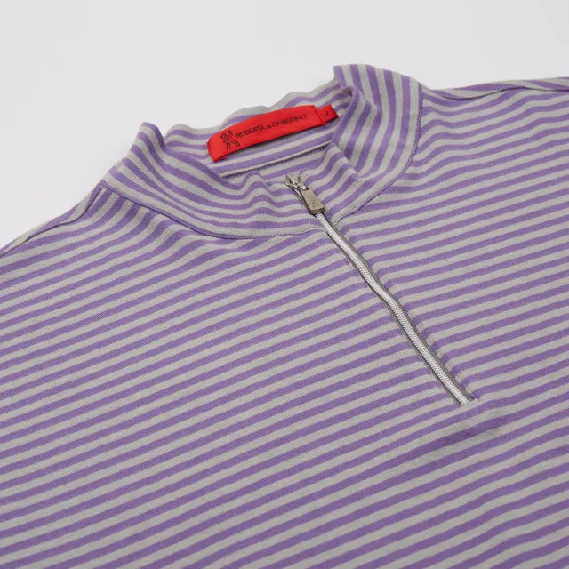 【ROBERTA諾貝達】男裝 經典條紋 保溫紗長袖POLO棉衫(紫)
