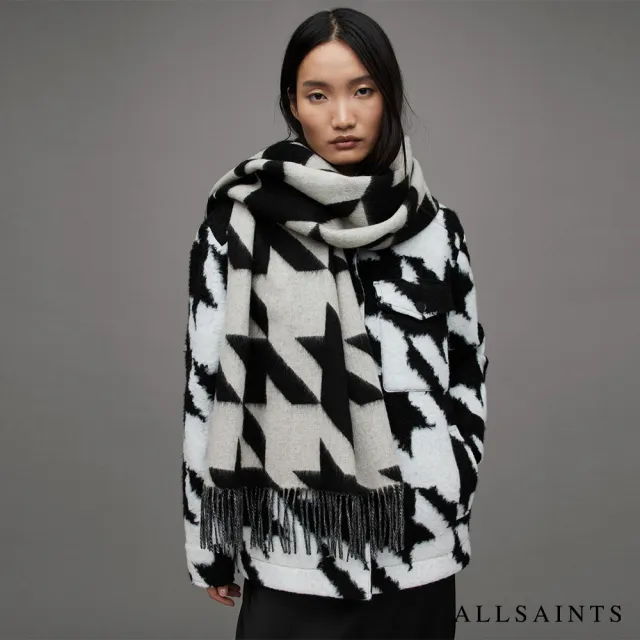 【ALLSAINTS】HOUNDSTOOTH 羊毛圍巾BLACK/CHALK WHITE WV503Z