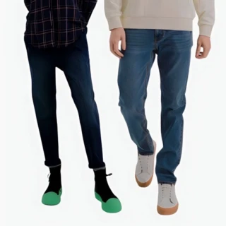 【Hang Ten】男女裝-鬆緊腰頭緊身五袋款丹寧長褲(買一送一專屬品號)