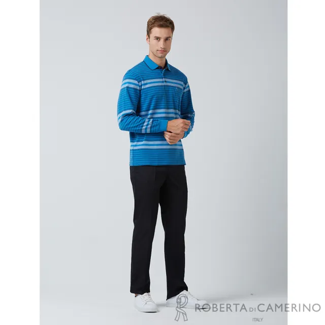 【ROBERTA諾貝達】台灣製  修身剪裁 帥氣長袖POLO衫(藍)