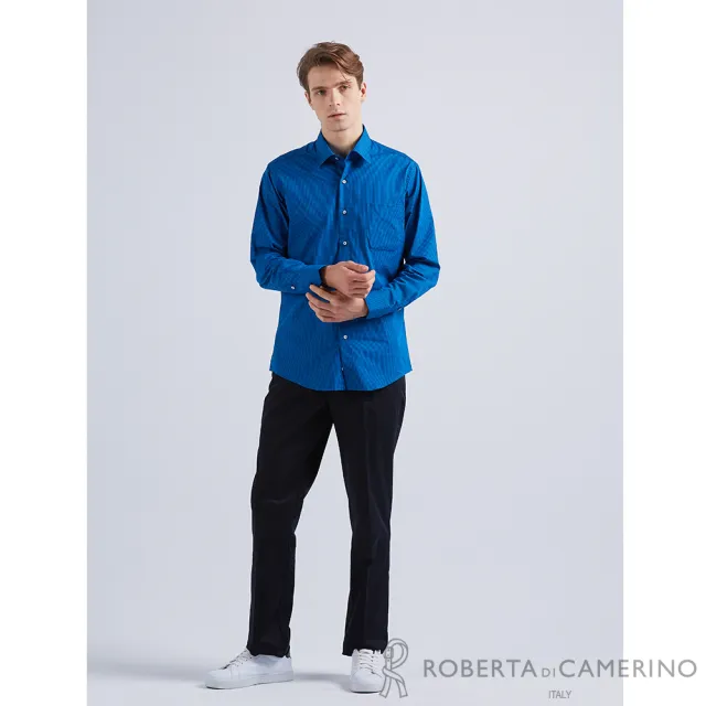 【ROBERTA 諾貝達】商務襯衫 進口素材 純棉回復力強 不易起皺長袖襯衫(亮藍)