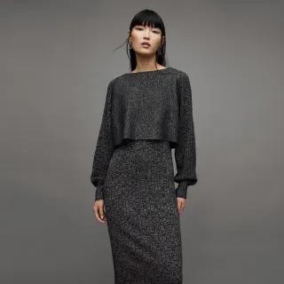 【ALLSAINTS】MARGOT 金屬光澤兩件式洋裝Black/Silver WD294Z(常規版型)