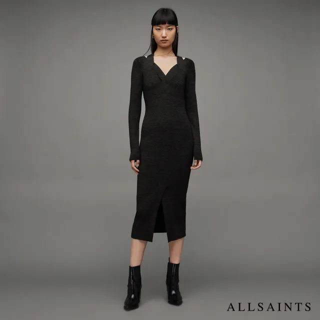 【ALLSAINTS】CHARA 金屬光澤洋裝Black WD286Z 雙11(貼身版型)