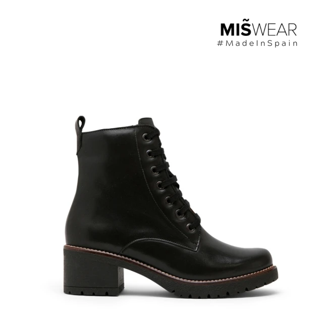 MISWEARMISWEAR 黑色真皮中跟軍靴(歐美個性時尚)