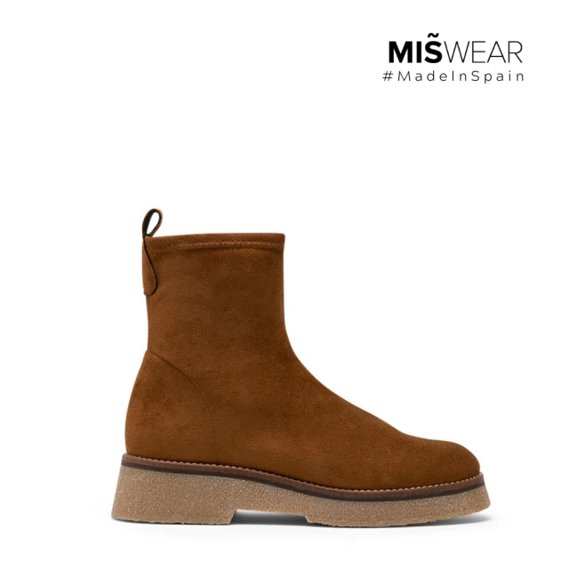 MISWEAR 褐色麂皮中跟厚底靴(歐美個性時尚) 推薦