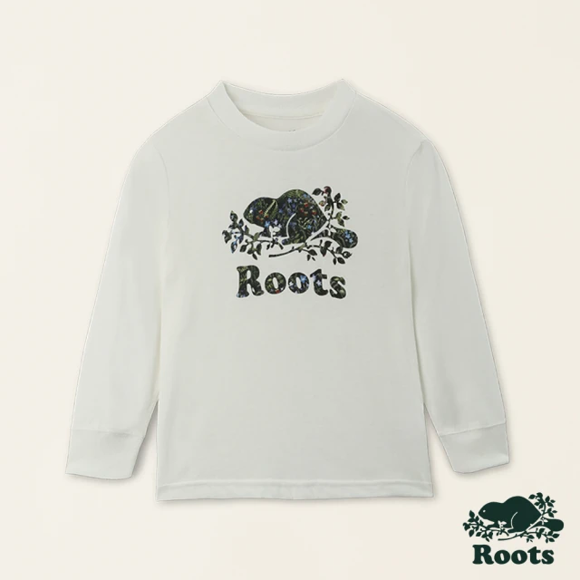 Roots Roots 小童-復刻海狸系列 LOGO有機棉長袖上衣(白色)