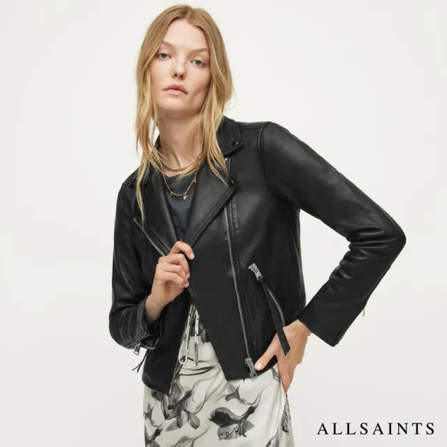 【ALLSAINTS】DALBY 經典簡約雙口袋不對稱皮革騎士皮衣外套-黑 WL004N(修身版型)