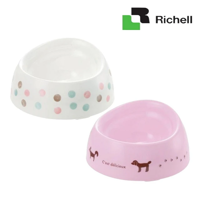【Richell 利其爾】特殊犬用品種狗碗 M號深型（白色普普風／粉色法國風）(寵物碗、狗碗)