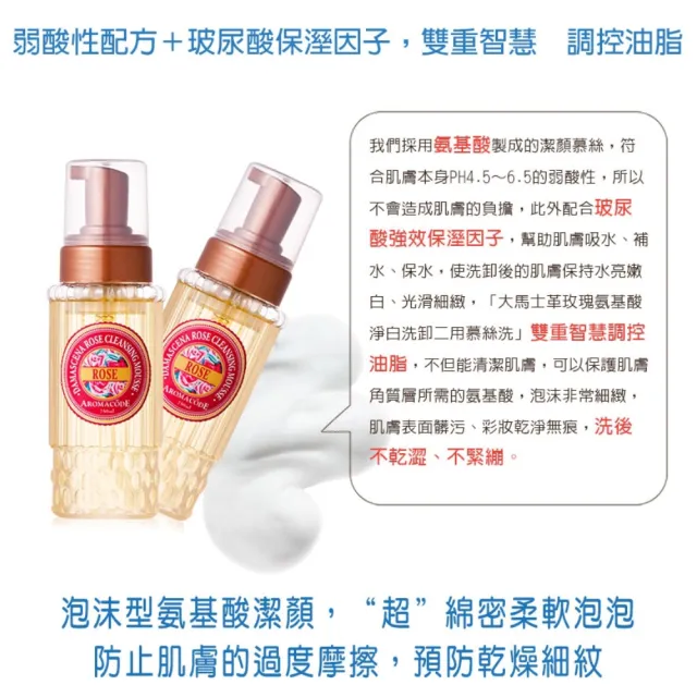 【雅聞倍優BIOCHEM】大馬士革玫瑰氨基酸淨白洗卸二用慕絲 250ml(潔面慕絲/洗臉卸妝雙效合一)