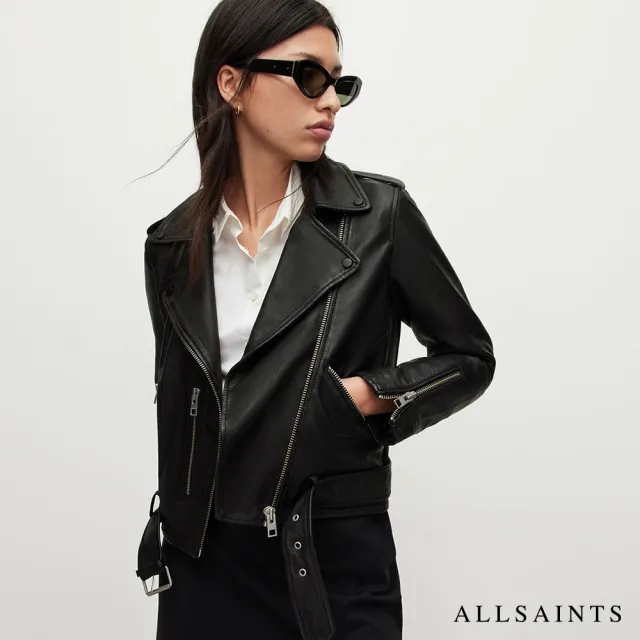 【ALLSAINTS】BALFERN 經典簡約短版棉羊皮騎士皮衣外套-黑 WL115E(修身版型)