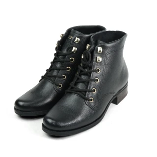 【PEGADA】巴西經典荔枝紋綁帶粗跟短靴 黑色(282005A-BL)