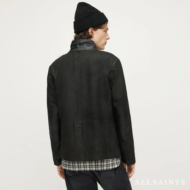 【ALLSAINTS】SURVEY 皮革補丁絨面羊皮皮衣夾克-深灰黑 ML051D