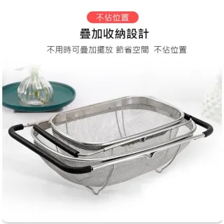 【TWBUY 台灣好購】不銹鋼伸縮濾水籃(洗菜 多功能 洗米 瀝水籃 水槽收納)