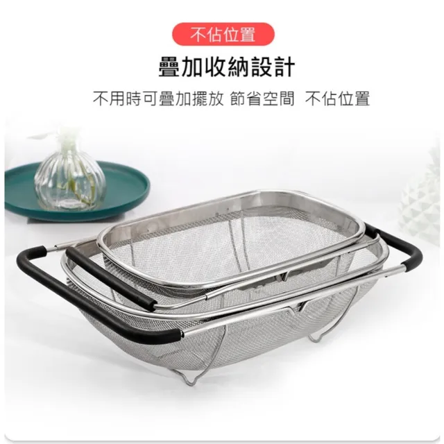 【TWBUY 台灣好購】不銹鋼伸縮濾水籃(洗菜 多功能 洗米 瀝水籃 水槽收納)