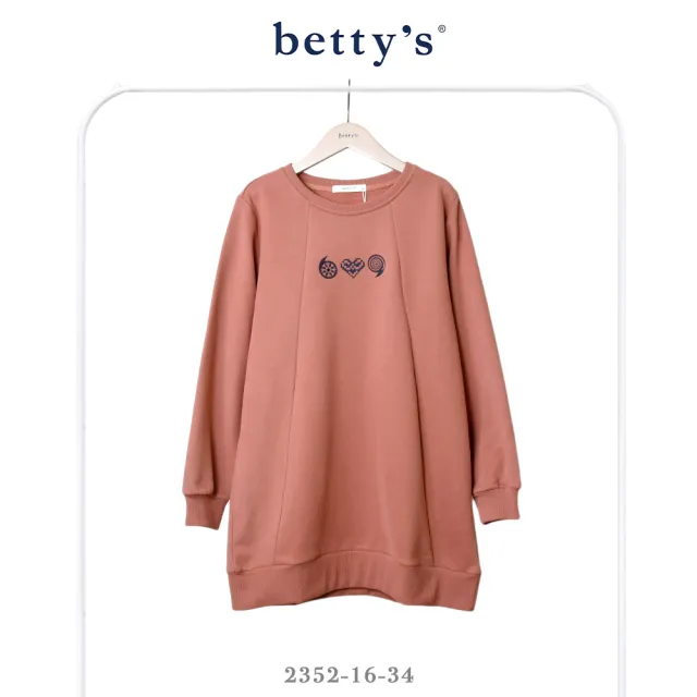 【betty’s 貝蒂思】兔子刺繡拼接內刷毛長版T-shirt(共二色)
