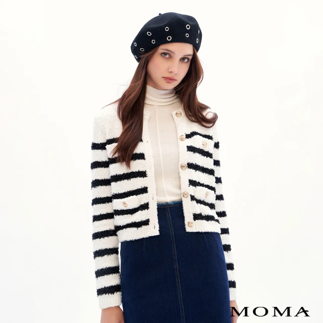 MOMA 小香風條紋針織外套(白色)