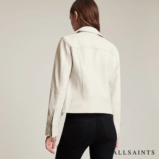 【ALLSAINTS】DALBY 極簡風金屬細節羊羔皮騎士皮衣外套-白 WL018N