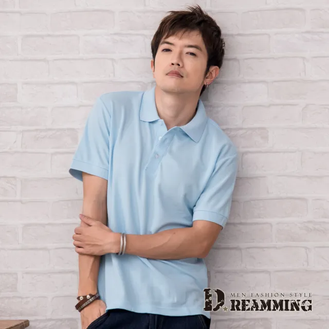 【Dreamming】美式素面網眼短袖POLO衫(水藍/藏青/寶藍)