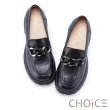 【CHOiCE】牛皮金屬鍊厚底樂福鞋(黑色)