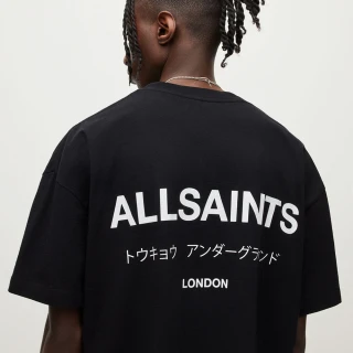 【ALLSAINTS】UNDERGROUND 純棉寬鬆LOGO東京地下搖滾短袖T恤-黑 M071PB(寬鬆版型)