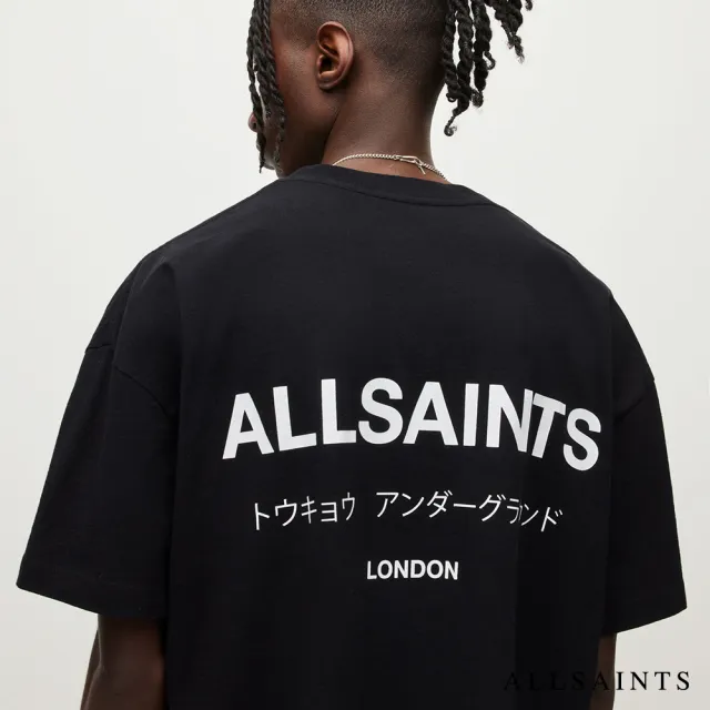 【ALLSAINTS】UNDERGROUND 純棉寬鬆LOGO東京地下搖滾短袖T恤-黑  M071PB(寬鬆版型)