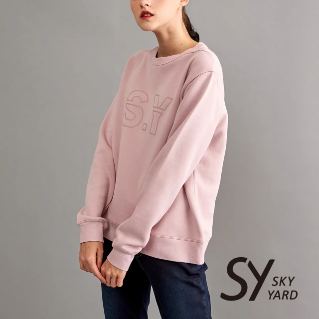 SKY YARD 素面棉質SY印花長袖衛衣(粉色) 推薦