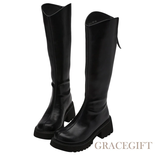 Grace GiftGrace Gift 顯瘦V口造型厚底膝下靴