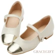 【Grace Gift】甜美名媛毛呢/宇宙小姐拼接低跟瑪莉珍鞋