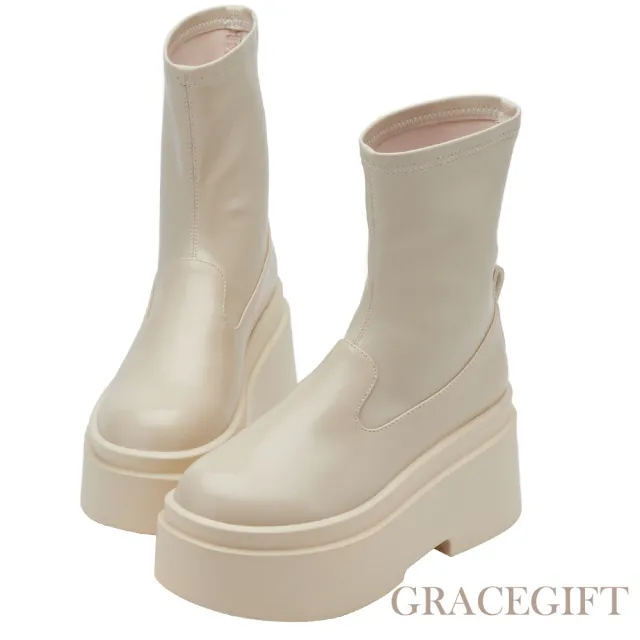 【Grace Gift】逆天長腿襪套厚底短靴