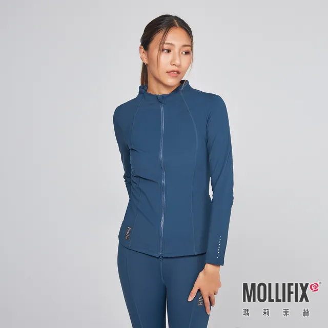 【Mollifix 瑪莉菲絲】5度升溫訓練外套溫暖、保暖、訓練外套(夜暮藍)