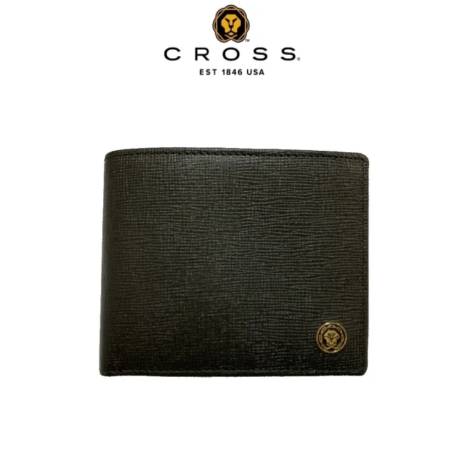 【CROSS】台灣總經銷 限量2折 頂級小牛皮8卡十字紋男用皮夾 威廉系列 全新專櫃展示品(黑色 贈禮盒提袋)