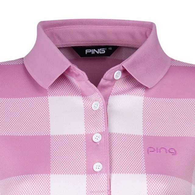 【PING】女款格紋吸濕排汗蓄熱保溫長袖POLO衫-粉紅(GOLF/高爾夫球衫/RA23205-13)