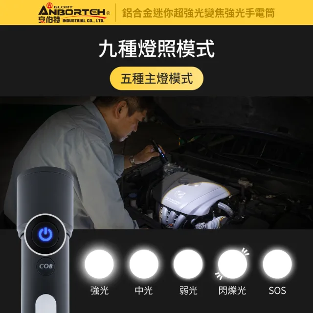 【ANBORTEH 安伯特】鋁合金迷你超強光變焦手電筒 國家認證 一年保固-快(車用工作燈 緊急照明燈 地震必備)
