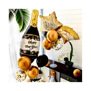 跨年 HAPPY NEW YEAR 香檳氣球桌飄組1組(派對 佈置 氣球 跨年 新年 春節 布置 裝飾)