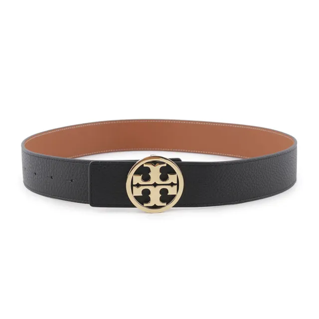 【TORY BURCH】Miller 素面皮革寬3.8cm雙面可用皮帶(黑色/焦糖色)