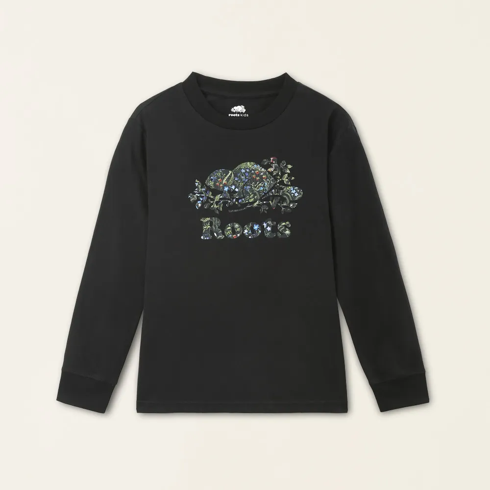 【Roots】Roots 大童-復刻海狸系列 LOGO有機棉長袖上衣(黑色)