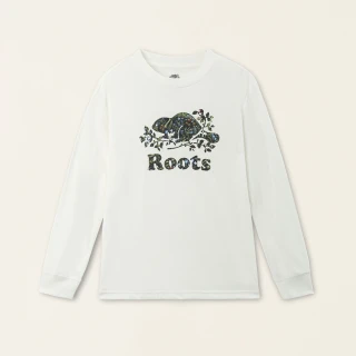 【Roots】Roots 大童-復刻海狸系列 LOGO有機棉長袖上衣(白色)