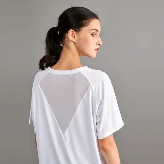 【SKY YARD】寬版後背拼接透氣網眼印花T恤(白色)
