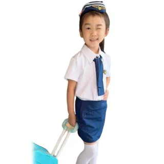 【愛衣朵拉】空姐制服 KID女童角色扮演服飾 套裝+空姐帽子+領巾(身高100/110/120/130公分)