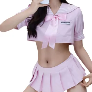 【愛衣朵拉】學生制服 露腰短版上衣迷你裙 性感角色扮演服飾(ML 黑色/粉紅色)