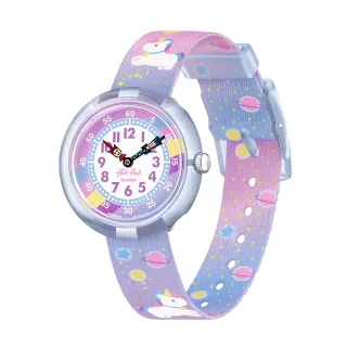 【Flik Flak】兒童手錶 獨角獸漫遊宇宙 CUDDLY UNICORN 兒童錶 編織錶帶 瑞士錶 錶(31.85mm)