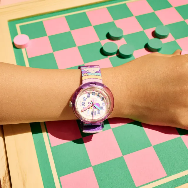 【Flik Flak】兒童手錶 泡泡雲朵 CLOUD LEVEL 兒童錶 編織錶帶 瑞士錶 錶(31.85mm)