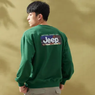 【JEEP】男裝 率性品牌文字相印長袖大學T(綠色)