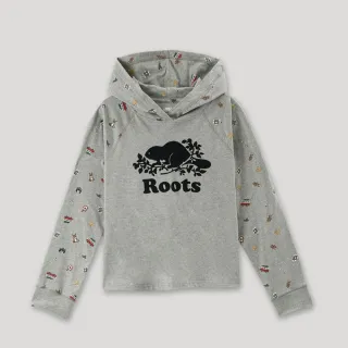 【Roots】Roots 女裝-經典傳承系列 印花連帽長袖上衣(灰色)