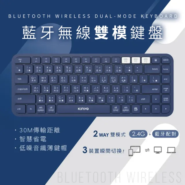藍牙雙模無線鍵盤(無線鍵盤 藍芽鍵盤 雙模2.4G 靜音超薄藍芽鍵盤)