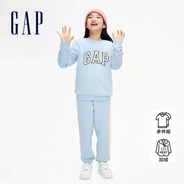 GAPGAP 女童裝 Logo小熊印花刷毛長袖長褲家居套裝-淺藍色(857430)